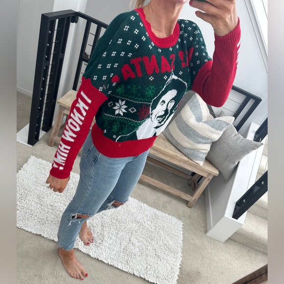 ELF “OMG! Santa!” Green & Red Holiday Ugly Sweater Christmas Party Festive S - Picture 5 of 11